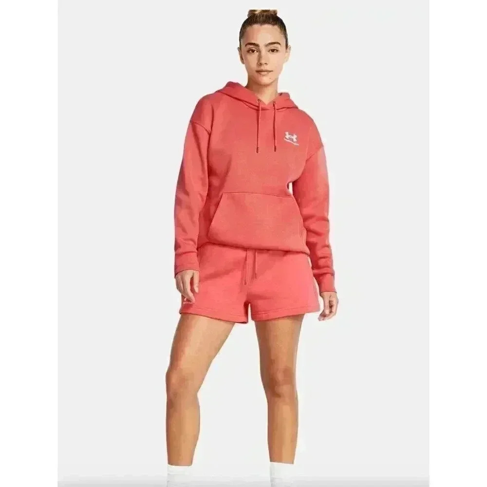 Under Armour Women's Icon Fleece Boxer Short LARGE Coral Loose Fit Athleisure‎